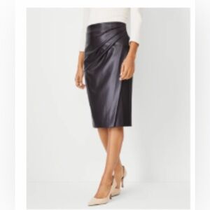 NWT Ann Taylor Faux Leather Side Tucked Wrap Pencil Skirt - Size 10
